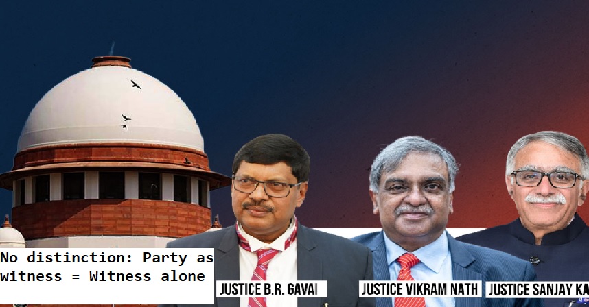 No distinction: Party as witness = Witness alone; Both present documents in cross-exam. - Supreme Court